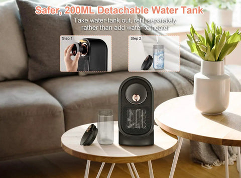 Portable Electric Heater With Humidifier For Indoor Use Quick Heat Wide Oscillation Multi Protection Ideal For Office Desk And Bedroom