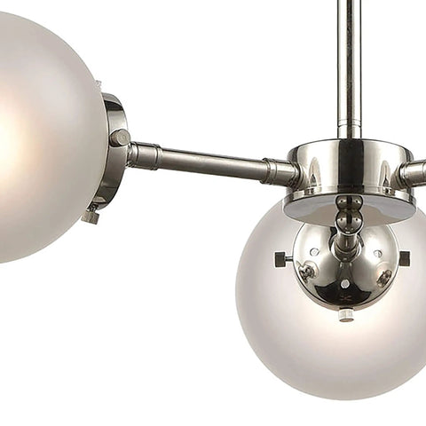 Close-up of Boudreaux 26 Inch Wide Slick Three Light Chandelier With Polished Nickel Finish and Frosted Glass detailing.