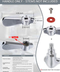 Premium 2 Pack Faucet Handle Replacement Kit Boasting A Beefy 0.43 Inch Stem And Rock Solid 20 Point Broach Interface detailed image with dimensions.