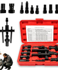 Heavy Duty 10 Piece Blind Hole Bearing Puller Tool Set Fits 8 Mm To 25 Mm Wheel Bearings For Golf Carts Cars Ensures Zero Drop Grip Safely Saves Cash Vs Single Tools Get Garage Work Done Tonight Using Kit For Mechanics And Users Who Need Reliability. red case with carbon steel bearing pullers and adapters for 8-25mm hubs