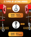 Heavy Duty Electric Winch Hoist With Wireless Remote Control For Garage Shop Use 440 Lbs Capacity with dual lifting modes.