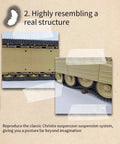 Close-up of RC British Crusader Tank 1/16 Scale With Metal Upgrades tracks and suspension, showcasing realistic construction.
