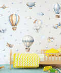 Watercolor Hot Air Balloon Wall Stickers Set With Airplane And Cloud Vinyl Decals Removable DIY Wall Art For Kid Rooms