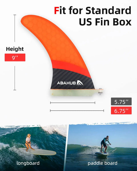 9 Inch SUP Center Fin With Cross Screw For Surfboard Stand Up Paddleboard And Longboard Fiberglass Honeycomb Orange Replacement Fin For Dope Maneuverability And Quick Response