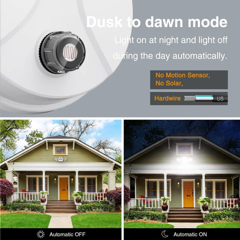 LED Dusk To Dawn Flood Light 80W 8000LM Exterior Security Lighting IP65 Waterproof With 3 Adjustable Heads And Photocell 6500K Floodlight installed on house