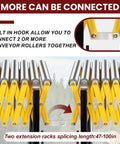 Stainless Steel Expandable Roller Conveyor Packs Hella Tough 900 Pound Load Capacity Adjustable Length And Height For Warehouses Lockable 360 Degree Swivel Casters Make Material Handling No Sweat. Connector hooks allow multiple conveyors to link.