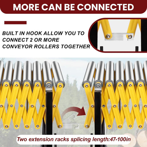 Stainless Steel Expandable Roller Conveyor Packs Hella Tough 900 Pound Load Capacity Adjustable Length And Height For Warehouses Lockable 360 Degree Swivel Casters Make Material Handling No Sweat. Connector hooks allow multiple conveyors to link.