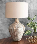 Contemporary Glass Table Lamp 30 Inch With Drum Shade On Off Switch Type A Bulb Compatible Perfect For Living Room Desk Or Hallway