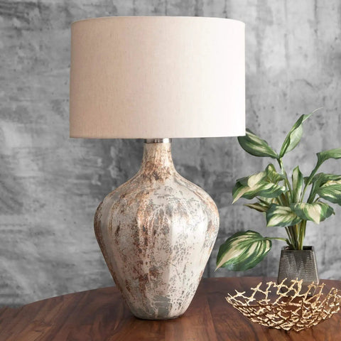 Contemporary Glass Table Lamp 30 Inch With Drum Shade On Off Switch Type A Bulb Compatible Perfect For Living Room Desk Or Hallway