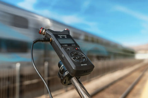 Pro On The Go Grab And Go 32 Bit Float Field Recorder with USB C Audio Interface on tripod outdoors