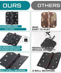 Comparison of Beefy 3 Pack Black 4 By 4 Inch Ball Bearing Door Hinges with stainless steel against rust-prone iron counterparts.