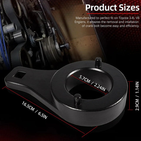 Crankshaft Damper Pulley Holding Tool For Toyota 3.4L V6 Engines showing dimensions and steel construction