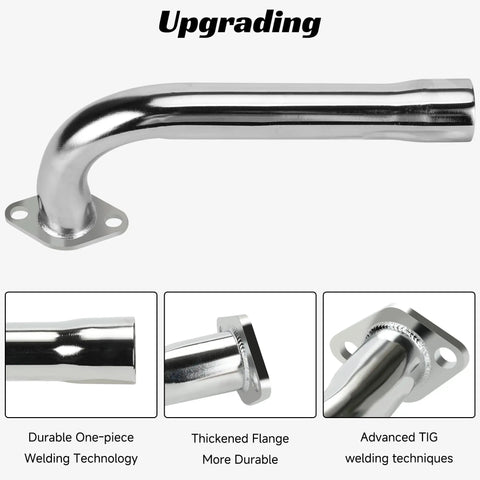 Exhaust Header Pipe Replacement For Predator 420 301cc 8hp GX240 270 390 Mini Bike Go Kart with silver finish and durable welds