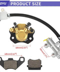 Go Kart Brake Master Cylinder Caliper Bolt On Kit With 69 Inch Hydraulic Hose For Coleman KT196 GK200 196cc 6.5HP Replacement Parts Includes Bleed Air Instructions Powersports Caliper Assembly with dimensions shown