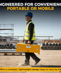 Person carrying Heavy Duty Pvc Conduit Heater Box For Schedule 40 And 80 Pipe Bending Tool, portable for job sites.