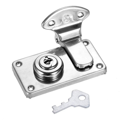 Vintage Metal Toggle Hasp Lock 73x41mm for chest boxes with key, durable zinc alloy, classic rustic finish, easy screw install