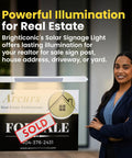 Smiling professional near illuminated Solar Address Sign Light Two Pack With IP65 Waterproof for real estate use, SOLD label visible.