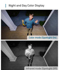 Two Camera Wireless Outdoor Security Kit, 1080p HD, showing color and infrared night vision of person at front door
