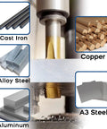 M14 X 2 Spiral Point Tap Pro Grade HSS Titanium Coated 14mm cutting various metals including steel, copper, and aluminum