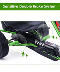Kids Off Road Pedal Go Kart With Adjustable Seat Dual Safety Brakes EVA Rubber Tires close-up showing brake system