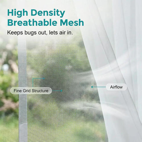 Heavy Duty Window and Door Screen Repair Patch Kit with self adhesive fiberglass mesh showing fine grid structure and airflow