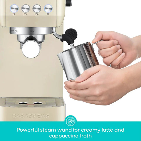 Barista Worthy Home Espresso Machine With 20 Bar Pressure, Stainless Steel Coffee Maker, steam wand frothing milk, cream finish
