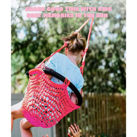 Girl on pink Kid Friendly Rope Swing Seat For Indoor Outdoor Playset, Adjustable Toddler Swing With Snap Hooks And Straps, 440 Lb Capacity, Doorway Porch Swing Accessory, outdoors.