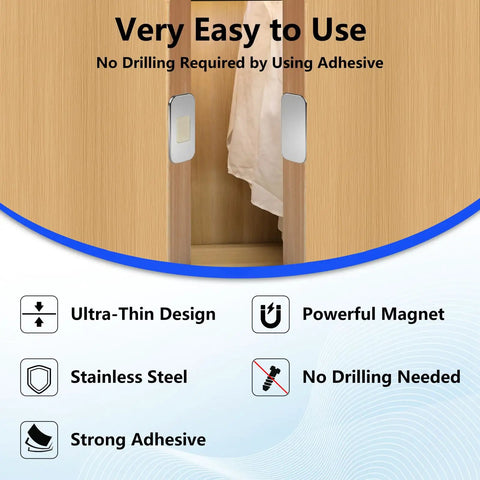 Ultra Thin Magnetic Cabinet Door Catch Kit 12 Pack With Adhesive Mounting, Stainless Steel Latch, Easy Install
