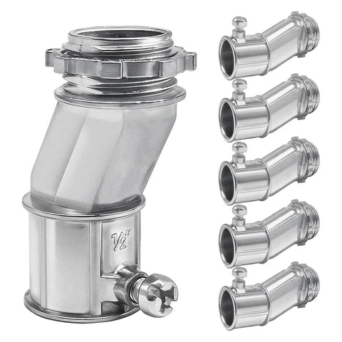 6 Piece Offset Conduit Connectors Zinc Alloy Electrical Tube Fittings With Hella Secure Grip for tight spots and durability.