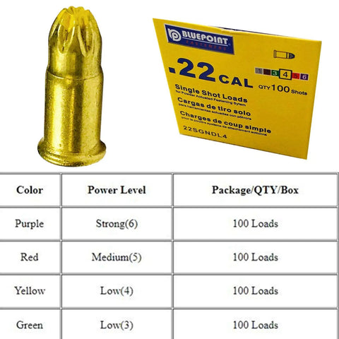 Yellow 0.22 Caliber Powder Loads For Powder Actuated Tools Heavy Duty Power Fasteners 100 Count Pro Grade Boosters For Concrete Block Hollow Core Penetration Compatible With RAMSET HILTI SIMPSON DEWALT, yellow load and box