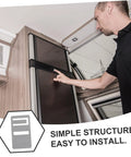 Man installing Rv Refrigerator Handle Repair Kit 2 Pack Durable Door Prop Clips for seamless fixes on RV refrigerator door.