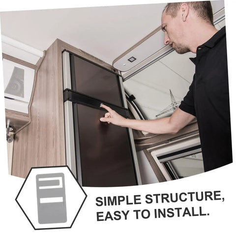Man installing Rv Refrigerator Handle Repair Kit 2 Pack Durable Door Prop Clips for seamless fixes on RV refrigerator door.