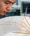 Technician using 100 Pack 0.68mm Spring Test Probes with Round Head Pogo Pins for PCB Testing, 16mm length for precise work