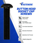 Button Head Socket Cap Screws 10 32 X 1-1/2 Inch 50 Pack Solid Alloy Steel with Black Oxide Finish, corrosion resistant, low-profile head.