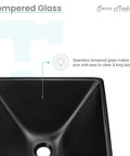 Top view of Claire 15.5 Inch Black Glass Vessel Sink For Above Counter Mount Durable Tempered Glass 1.75 Inch Drain