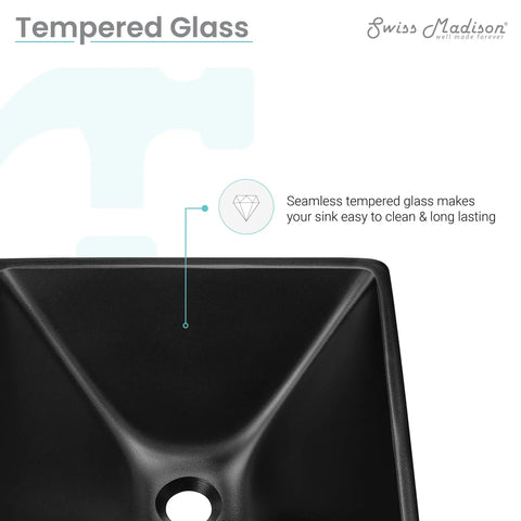 Top view of Claire 15.5 Inch Black Glass Vessel Sink For Above Counter Mount Durable Tempered Glass 1.75 Inch Drain