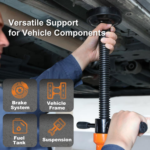 Heavy Duty Underhoist Jack Stand Built Like A Tank For One Ton Loads With Wide Steel Base and Dual Pads in use supporting vehicle components.