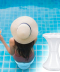 Woman sitting on Underwater Pool Bar Stools 2 Pack Seventeen Point Five Inch Submersible Pool Chairs For Outdoor And Indoor Use Weatherproof