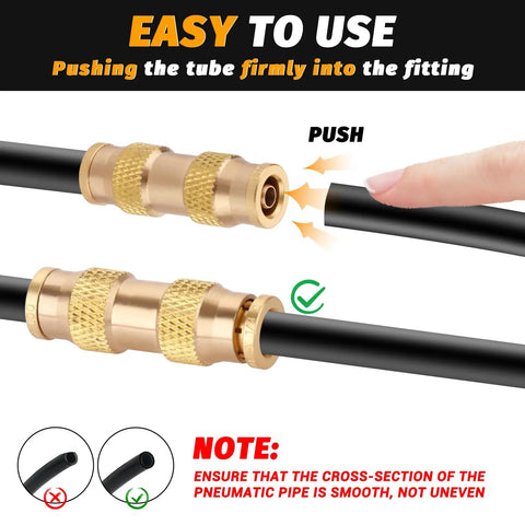 One Quarter Inch Air Brake Line Fitting Push To Connect Brass DOT Approved CA360 Pneumatic Fitting For Truck Trailer And Auto Maintenance Built Tough Corrosion Resistant High Temp Tolerant in use with 1/4 in tubing