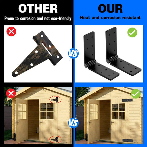 Comparison of Heavy Duty Gate Hinges 2Pcs Deliver A Smooth 270 Degree Full Swing for wood fences and barn doors, showing rust-proof steel quality.