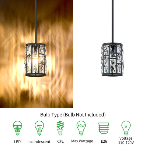 Modern Crystal Pendant Lights 3 Pack Matte Black Finish Hanging Fixtures With Clear Faceted Crystals For Living Room Kitchen And Hallway