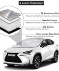 All Weather Windshield Cover Sun Shade For Cars And SUVs, Magnetic Windproof Shield With UV Blocking, Anti Slip 9 Magnet Design on white car