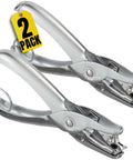 Single Hole Punch For Office Use, Heavy Duty Metal Hole Puncher With 1/4 Inch Punch, 5 Sheet Capacity, Anti Rust Construction, Silver, 2 Pack