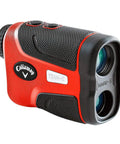 Red and black Go-To Golf Laser Rangefinder With Slope Mode And 7X Magnification, delivers pin-high distances up to 1200 yards.