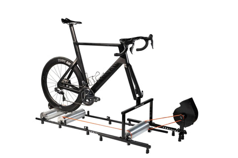 Kat 1 Indoor Roller Training Station for Cyclists with 4.5 alloy rollers, foldable steel frame, wheelbase adjustable, fork stand.