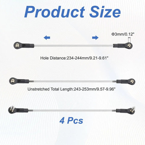 Adjustable RC Car Turnbuckle Camber Link Set 4 Pieces 234 244mm Length Aluminum Rod Ends With M3 Ball Head Crash Resistant Durable Steering Servo Linkage Replacement Parts For Off Road RC Trucks And Buggies, 4 pcs