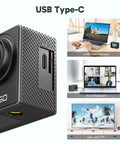 4K Action Camera With 20MP Photos, WiFi, EIS Stabilization, 131ft Waterproof, USB-C port, connects as webcam, TV, data transfer