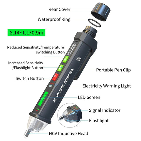 Diagram of Non Contact Voltage Detector Pen 12 To 1000V AC With Adjustable Sensitivity showcasing features and design.
