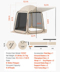 Big Pop Up Screen Tent 10x9.2 Ft With Awning Portable Gazebo dimensions and accessories shown for setup