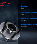 Front view of Rear Wheel Bearing And Hub Assembly 5 Lug With ABS Compatible With Chevy Equinox 2005 2006 Pontiac Torrent 2006 Saturn Vue 2002 2007 Rear Left And Rear Right Sides For 4 Wheel ABS Vehicles